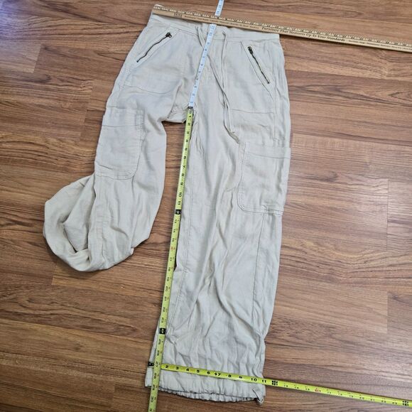 American Eagle Pants Womens Size 8 Tan Dreamy Drape Baggy Wide Leg Linen Cargo - Picture 13 of 13